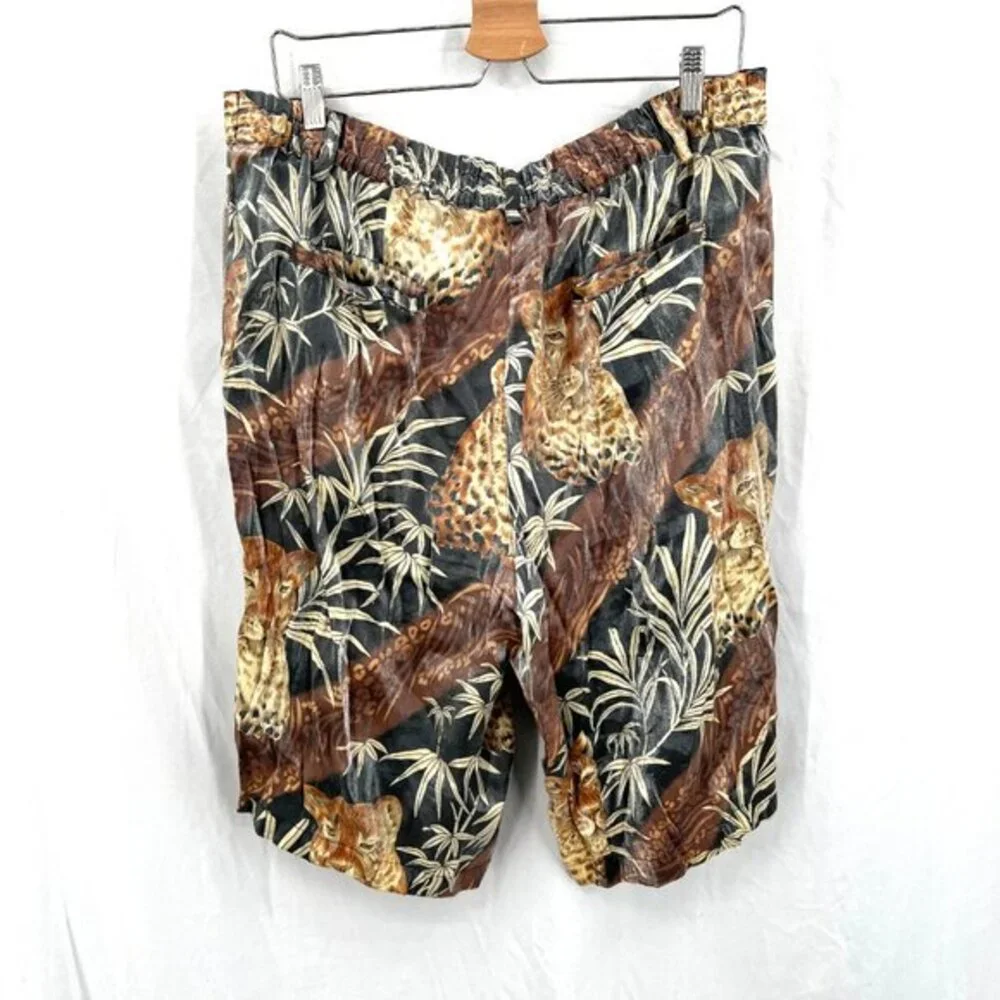 Vintage 80s 90s Bar code baggy long‎ length wild animal shorts tigers leopard XL